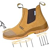 BOIWANMA Work Boots for Men, Steel Toe, Puncture-Resistant, Pull on Chelsea Leather Safety Boots, US Size 6-15 M & W