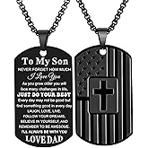 Coolvy To My Son Necklace from Mom Dad, Dog Tag Cross Necklace for Men, American Flag Birthday Christmas Gifts for Son in Law Grandson Daughter Granddaughter Family Jewelry