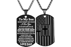 Coolvy To My Son Necklace from Mom Dad, Dog Tag Cross Necklace for Men, American Flag Birthday Christmas Gifts for Son in Law Grandson Daughter Granddaughter Family Jewelry