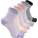 CaiDieNu Womens Toe Socks Cotton Crew Five Finger Socks Girls Colorful Stripe for Running Athletic Casual 4/5 Pairs