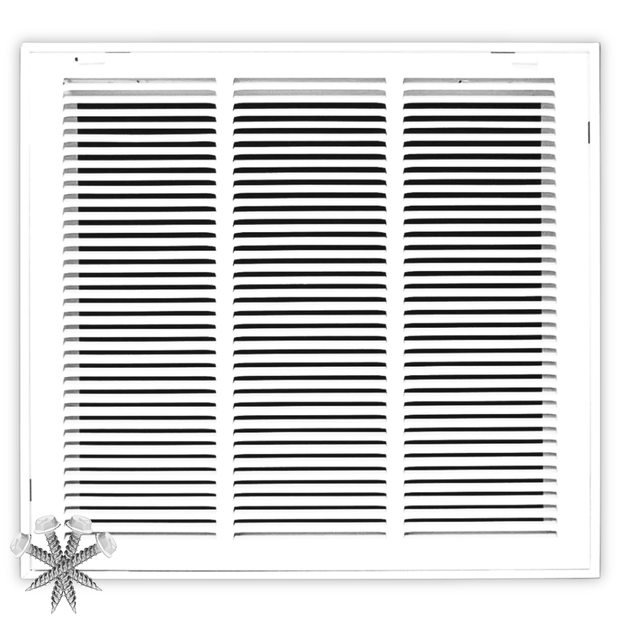 View 1 of 18x22 Return Air Vent Cover Grille for Wall or Ceiling Duct Opening - 1" Filter Compatible - Flat Stamped Face Air Filter Grill by HVAC Premium - White - Overall Size: 20.5" x 24.5"