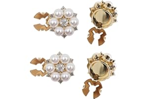 4 PCS Pearl Button Covers for Women Blouses, Decorative Crystal Embellishments, Detachable Clip on Button Covers for Dress Su