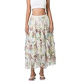 Women's Floral Mesh Skirt Irregular Flowy Layerd A Line Midi Skirt Summer Beach Vacation Skirt