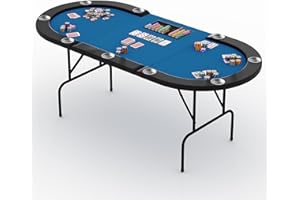 Garvee Oval Poker Table with 9 Stainless Steel Cup Holders, Casino Leisure Table for 10 Players, Blackjack Gaming Table with 