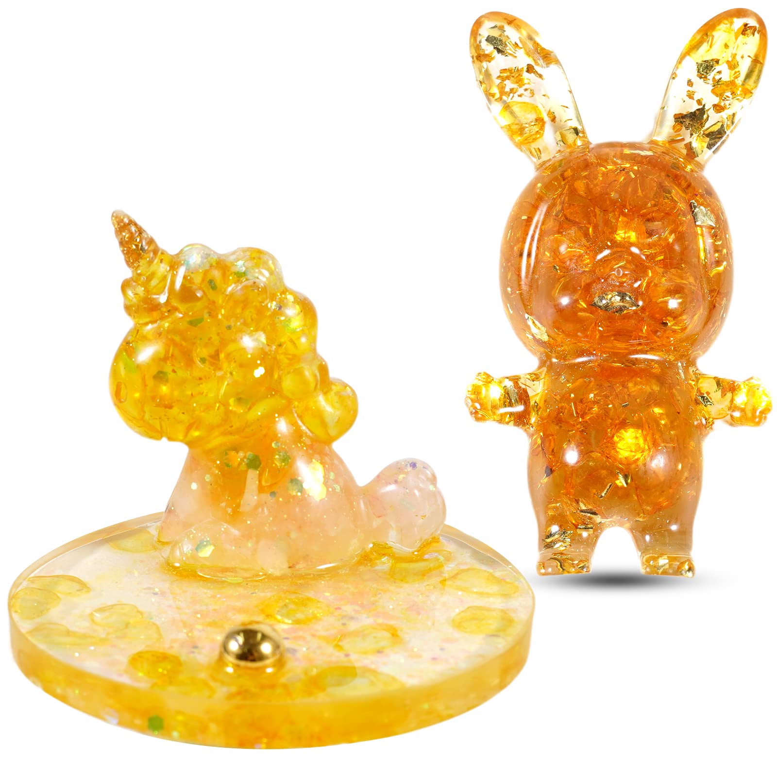 Soulnioi Unicorn Resin Crystal Mobile Phone Holder Cute Animal CellPhone Stand for Desk Compatible for All Smartphone, Crystal Resin Baby Rabbit Mini Ornament for Home/Desk Decor (Citrine)