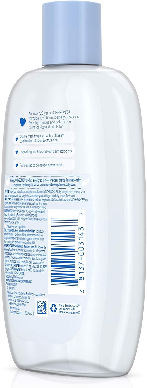 Johnson's Baby Cologne in Light Baby Fragrance, Mild Formula for Babies Delicate Skin, 6.8 fl. oz: Health & Personal Care