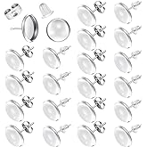 Hicarer 200 Pieces Studs Earring Blank Making Supplies Kit Includes 50 Pcs 10 mm Cabochon Earring Blank Bezel Studs 50 Clear Glass Cabochons, 50 Rubber Backs 50 Stainless Steel Earring Backs