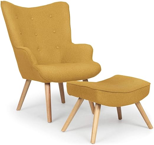 Menzzo Fauteuil Scandinave Jaune Moutarde Foncé Tissu Avec
