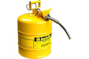 Justrite AccuFlow 7250220 Type II Galvanized Steel Safety Can with 5/8" Flexible Spout, 5 Gallon Capacity, Yellow