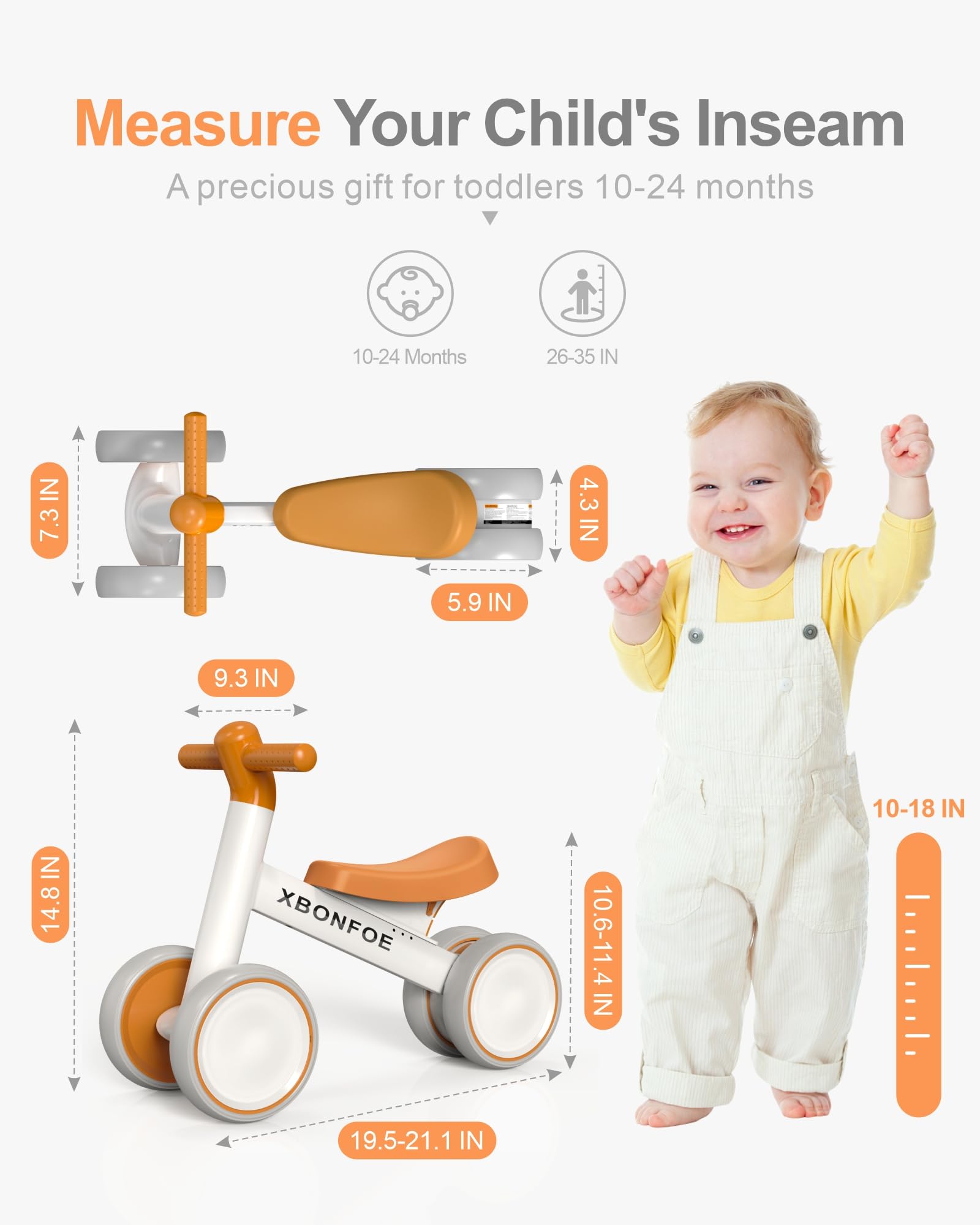 Baby Balance Bike for 1 Year Old Boys Girls, 10-24 Month Toddler Balance Bike, Baby Bike with No Pedal 4 Silence Wheels, First Ride on Toys with Adjustable Soft Seat, First Birthday Gifts