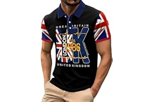 Men's Great Britain Union Jack Polo Shirt London 1986 Graphic Short Sleeve Patriotic Top