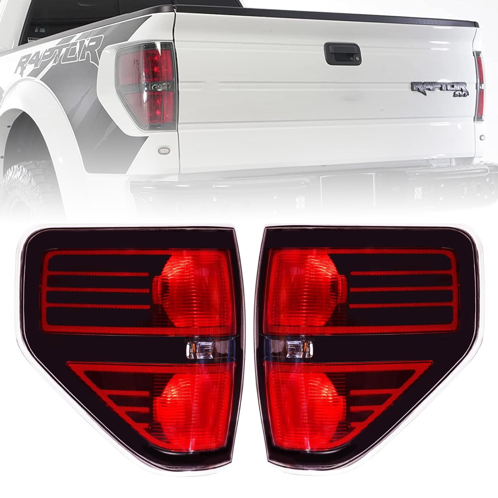 Photo 1 of Boine Tail Light Compatible With 2009 2010 2011 2012 2013 2014 Ford F150 F-150 Left Driver and Passenger Side Rear Light Housing Brake Lamp - Red Smoked Tail Light