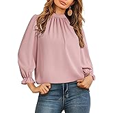 LYANER Women's Mock Neck Ruffle Trim Puff Long Sleeve Blouse Casual Office Shirt Top