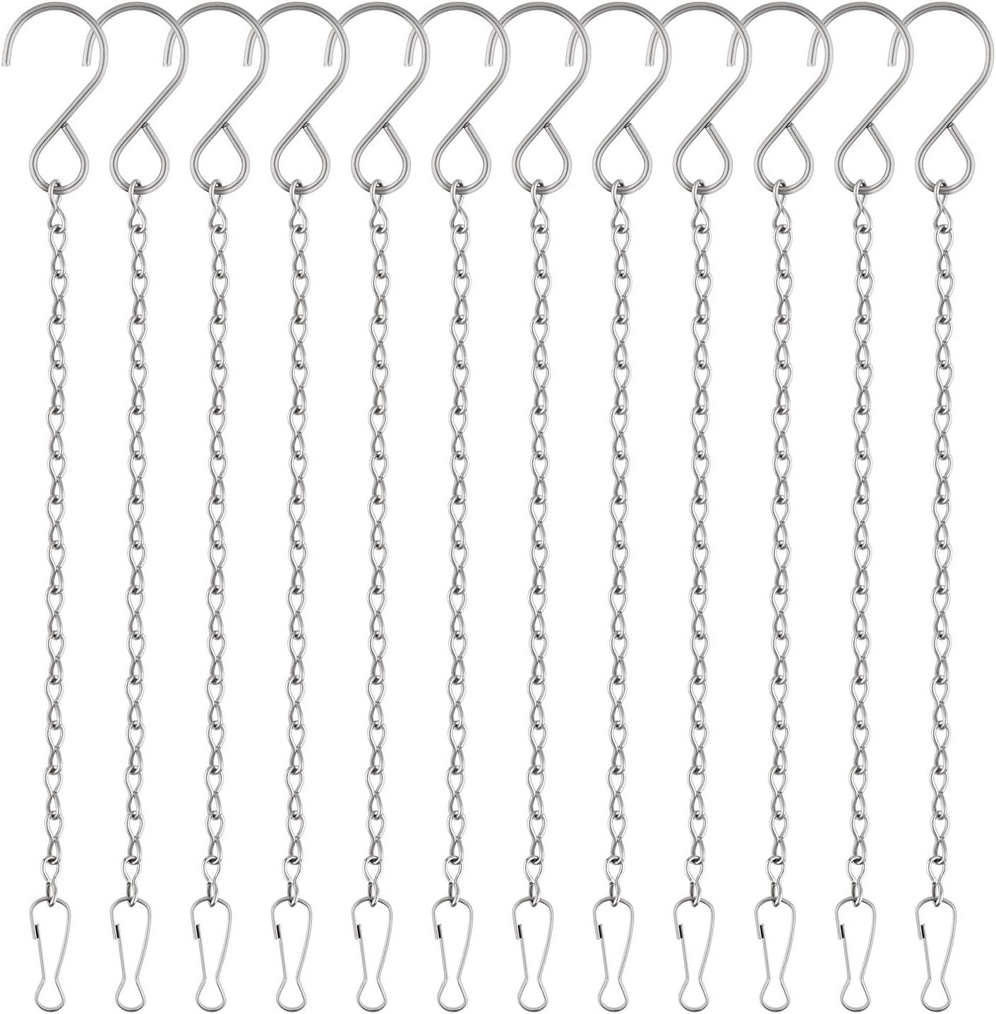 Outdoor Hanging Brackets - FEPITO 12 Pack Hanging Chains, 10 Inch Hanging Basket Chains, Garden Plant Hangers Metal Chains with Hooks Clips for Bird Feeders, Wind Chimes, Lanterns, Planters, Decorative Ornaments