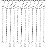FEPITO 12 Pack Hanging Chains, 10 Inch Hanging Basket Chains, Garden Plant Hangers Metal Chains with Hooks Clips for Bird Feeders, Wind Chimes, Lanterns, Planters, Decorative Ornaments