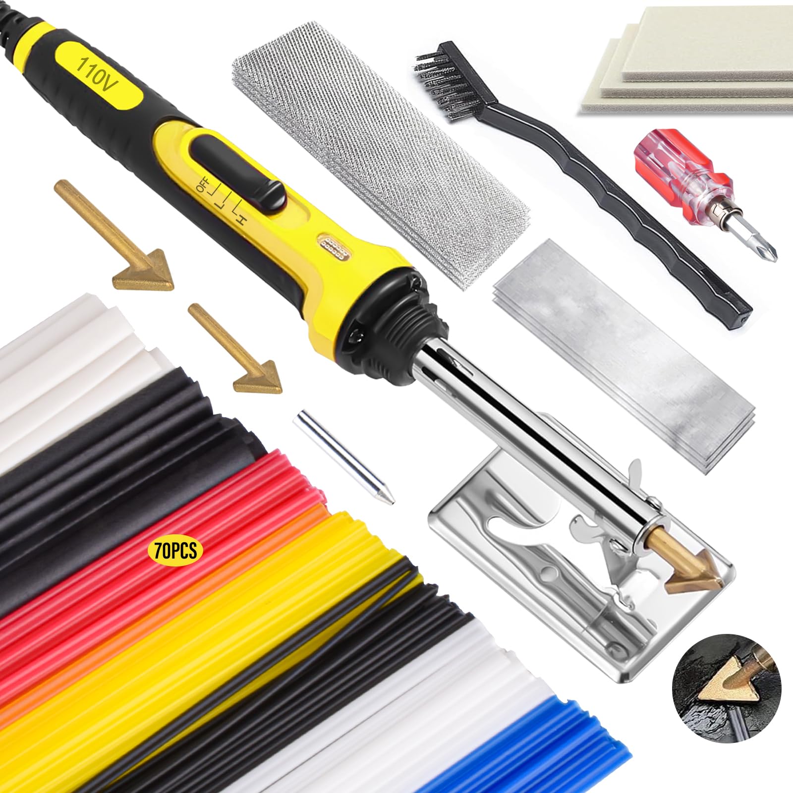 Photo 1 of 150W Plastic Welder Kit, 3-Speed Temperature Control Plastic Welding Kit, Professional Plastic Weld Tool With 70pcs Welding Rods,3Tips,Portable Plastic Repair Kit For Car Bumper,Kayak Repairs (Yellow)