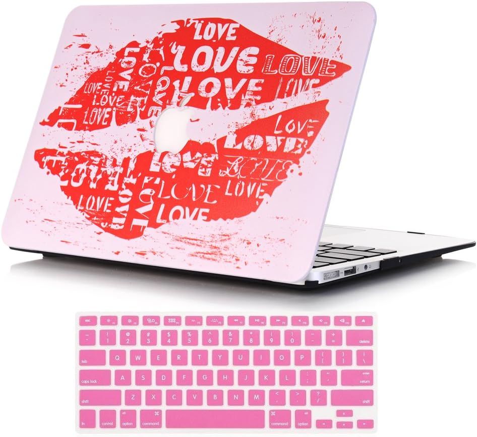 Lykoko Matte Plastic Hard Case Cover with Keyboard Cover for MacBook Air 13 Inch (Models: A1369 and A1466) (Lipstick)