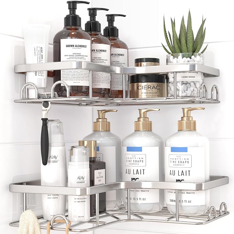 Kitsure Corner Shower Caddy 2 Pack Rustproof Stainless Steel Large Capacity