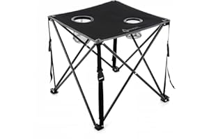 ARROWHEAD OUTDOOR 26" Heavy-Duty Portable Folding Table, 2 Cup Holders, No Sag Surface, Compact, Square, Carrying Case, Steel Frame, High-Grade 600D Canvas