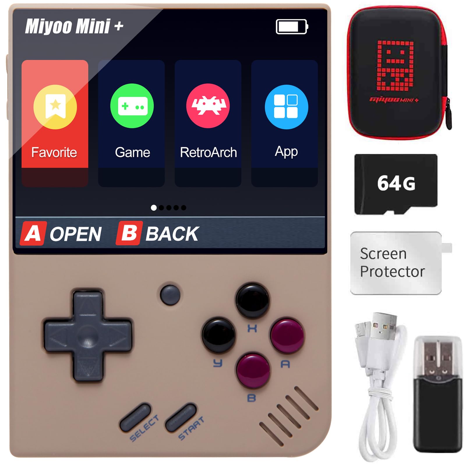 Handheld Game Console for Miyoo Mini Plus with Storage Case, 3.5 inch Retro Video Portable Rechargeable Open Source Game Console Emulato, Built in 64G TF Card & 10000+ Games.Support WiFi