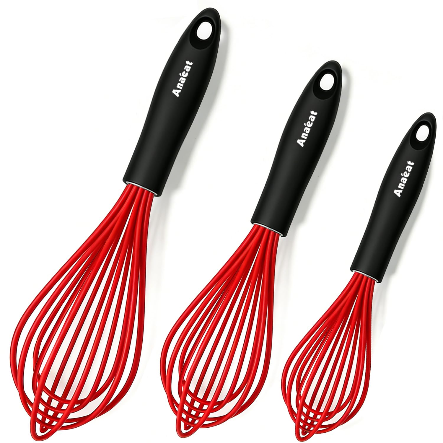 Anaeat Silicone Balloon Whisk, Perfect for Non-Stick Cookware, Milk and Egg Beater Blender, Heat Resistant Kitchen Whisks for Whisking, Cooking, Baking, Beating, Frothing & Stirring (Red)
