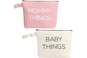 IAOVUEBY New Mom Gifts, 2PCS Mommy and Baby Canvas Pouch Set, Baby Shower Gifts for Mom To Be, Gift For Expecting Mother Keepsake Bag, New Mothers and Baby Essentials Stuff, Neutral Makeup Bag Gift Set