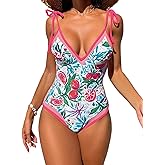 VAGIFOD Women's One Piece Swimsuit Graphic Printed Tie Shoulder Monokini Tummy Control Swimwear Bathing Suits