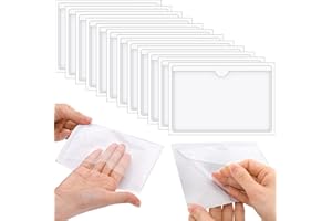 12 Pack Labels for Storage Bins, Index Card Holder Organizer, Clear Plastic Adhesive Pockets for Tote Library Card Bins Box D