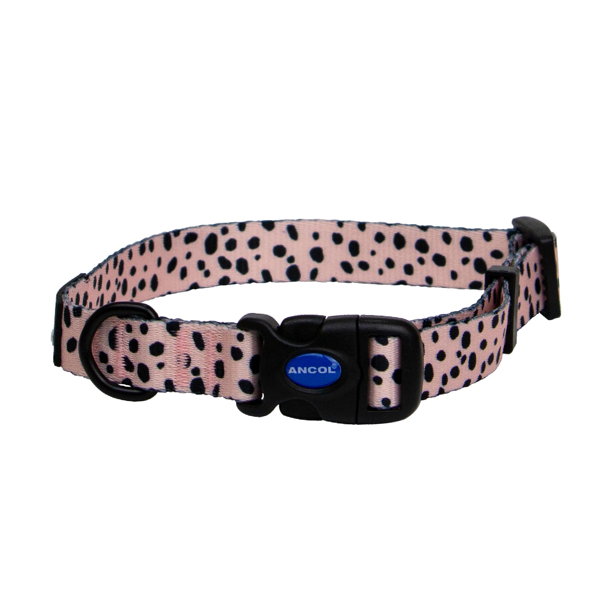 Ancol Soho Dog Collar in Dalmatian Pattern - 100% Recycled Fabric Comfortable Pet Accessory - Sturdy Adjustable Buckle Puppy Neckband - M