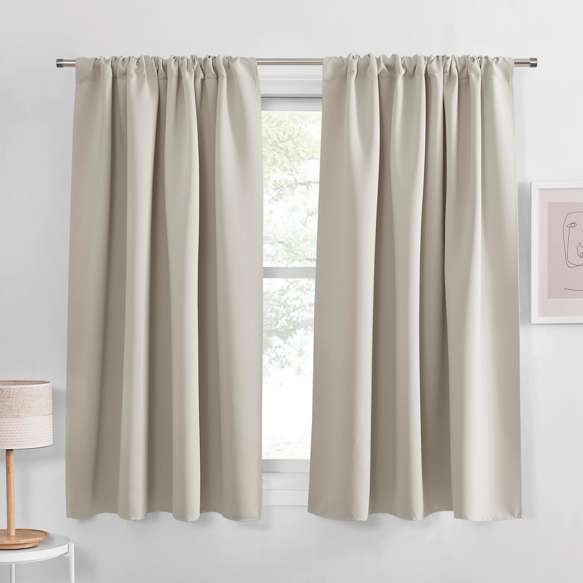 Photo 1 of PONY DANCE Window Treatment Thermal Insulated Rod Pocket Blackout Curtains/Drapes for Bedroom(Cream,Set of 2 Panels,52 by 54 Inch Length)