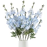 Fqueelvys 5 Pcs Light Blue Delphinium Artificial Flowers, 38.5" Long Stem Artificial Flowers for Tall Vase Blue Flowers Faux Larkspur for Wedding Home Party Kitchen Arrangement Decor