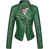 chouyatou Women's Candy Color Asymmetric Zip Slim Faux Leather Cropped Moto Jacket