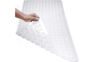 TEESHLY Bath Mat for Tub & Shower, Non Slip Soft Bathmat with Suction Cups & Drain Holes, Machine Washable Bathtub Floor Liner Mats for Bathroom, 35x16 Inch, Clear