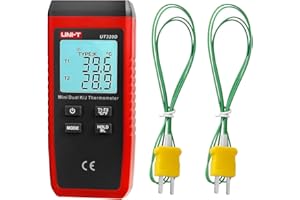 UNI-T K/J Type Thermocouple, Dual Channel Digital Thermometer, -58F to 2192F Wide Range, Pipe/Radiator/Probe Temperature Gauge UT320D