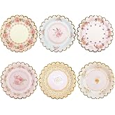 Xjoviative 48 PCS Vintage Floral Paper Plates 7 inch, Scalloped Flower Tea Party Plates Disposable Cake Dessert Plate for Birthday Bridal Shower Baby Shower Wedding Party Decorations (Floral)