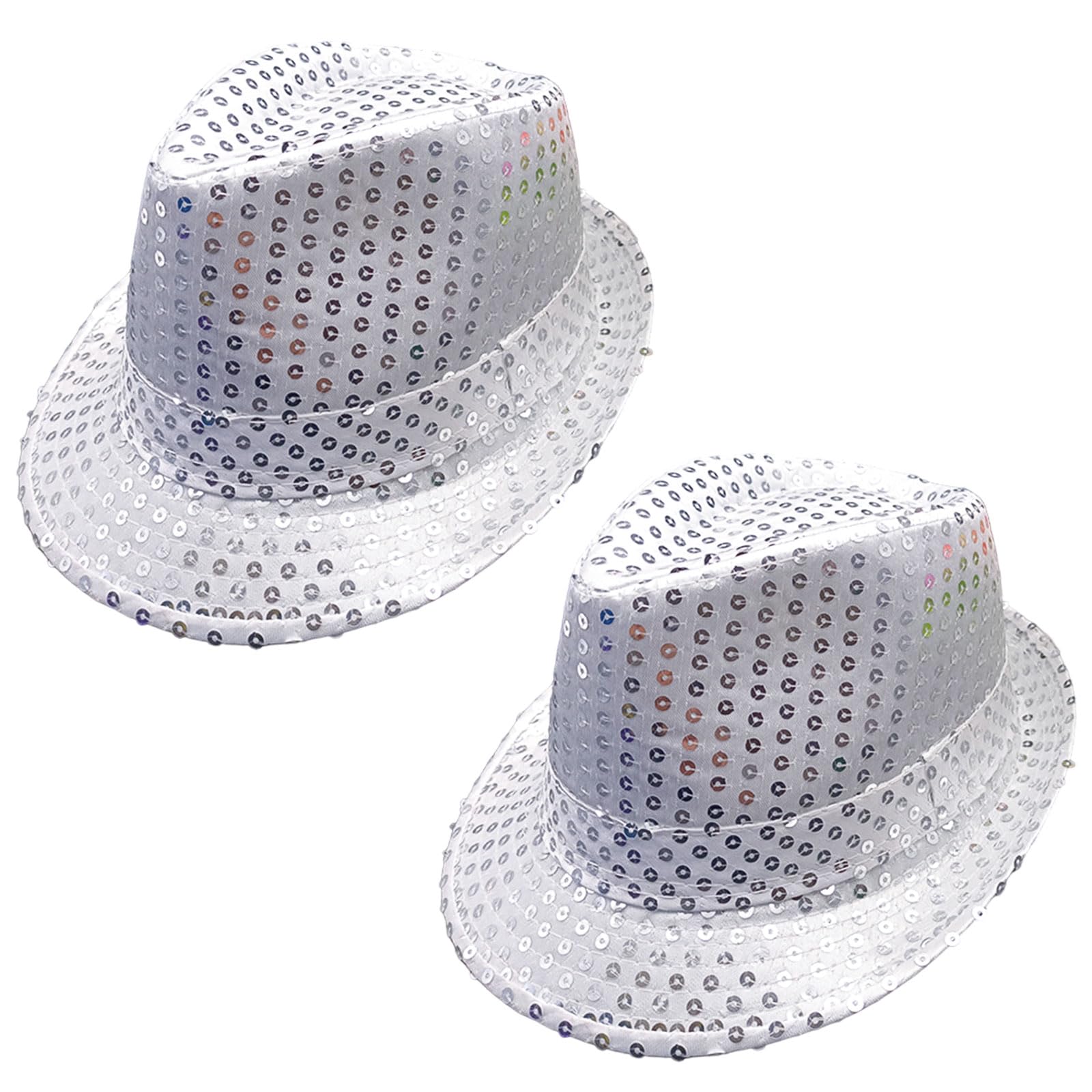 FUIPVGI 2 Pcs Sequin Hat, Glitter Jazz Caps, Disco Hip-Hop Sequin Hat Fancy Dress, Fedora Gangster Cap for Jazz Dancers Rapper Cowboy Mardi Gras, Retro 70 Theme Dance Party (Silver)