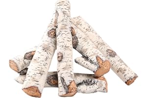 Utheer Gas Fireplace Logs Set Ceramic White Birch Log for Gas Fireplace, Outdoor Firebowl, Electric Gas Fireplaces, Vented, Linear Fire Pits Ceramic Fiber Fake Wood Logs, Large Birch Logs 6pcs