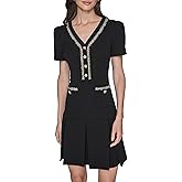 Karl Lagerfeld Womens Short Sleeve Scuba Crepe A-line Dress