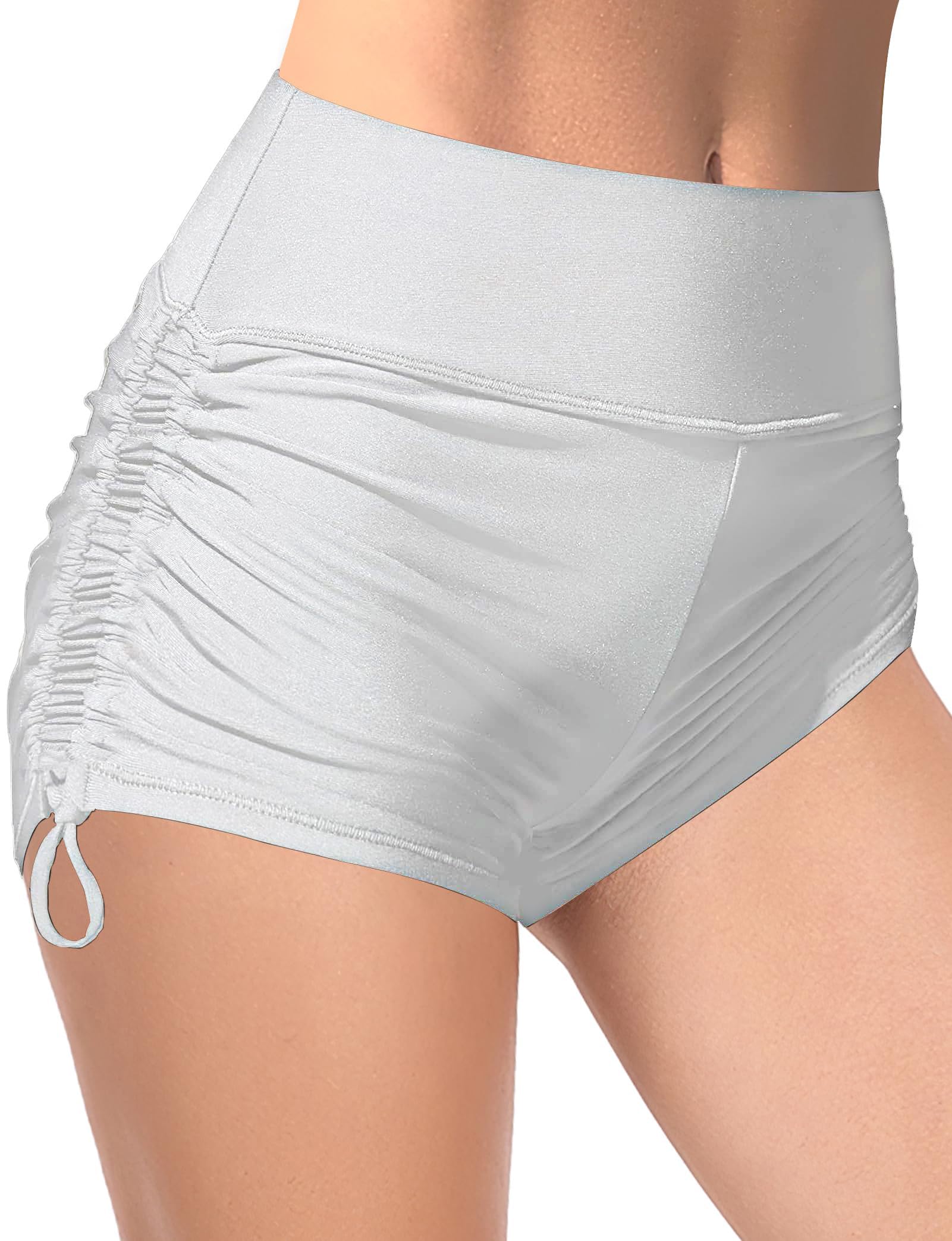 Photo 1 of ** UNKNOWN SIZE*** Buauty Women's Swim Shorts High Waisted Bathing Suit Bottoms Adjustable Side Tie Swimsuit Boy Short Pants Swimwear UPF50+ White
