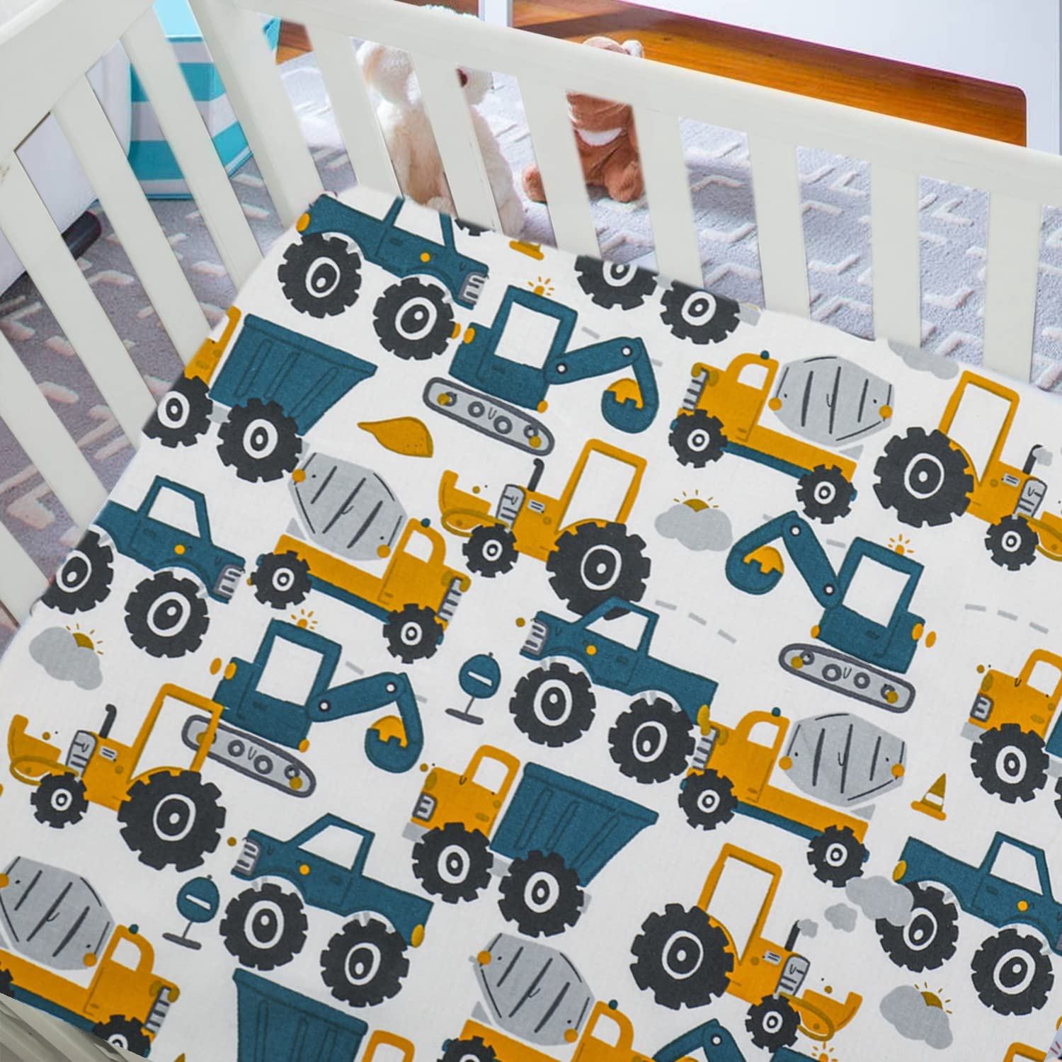 Cot Bed Sheets for Girl Boys | Cot Bed Fitted Sheets 120x60cm | Travel Cot Fitted Sheet Easy Care Soft Cotton and Dureable, Dinosaur Crib Sheets for Toddler Mattresses — image 1