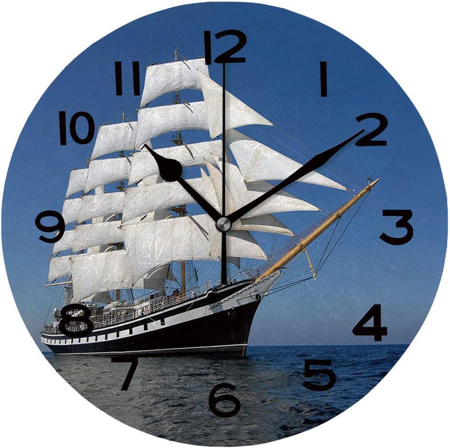 AmaUncle Round Wall Clock Sailing Ship. Cruise Sailing 10 inch Morden Wall Clocks