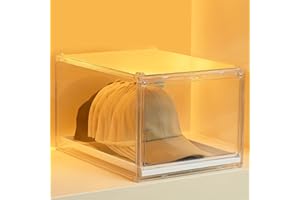 GUDEMAY Hat Organizer Cap Box, Stackable Clear Baseball Caps Holder Containers with Magnetic Door for Hats Snapback Cap Storage, Pull Out Drawer Hat Rack Display Case (1pack)
