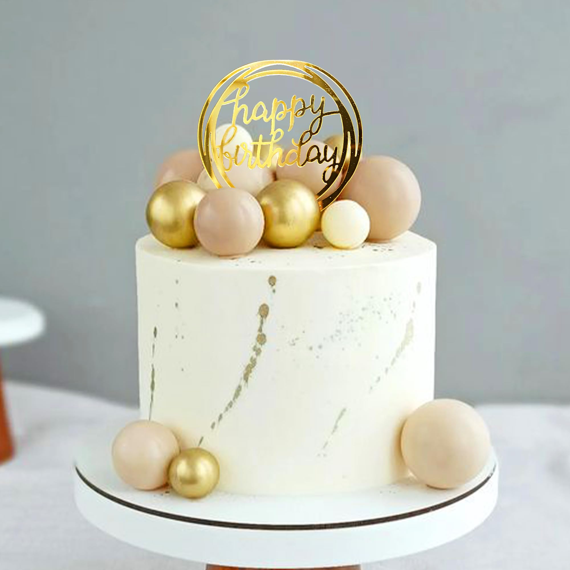 Photo 1 of Ball Cake Toppers Simplicity Khaki White Ball Cake Toppers DIY Cake Insert Topper Foam Cake Balls Baking Decoration for Wedding Anniversary Birthday Baby Shower Party Supplies (Khaki White)