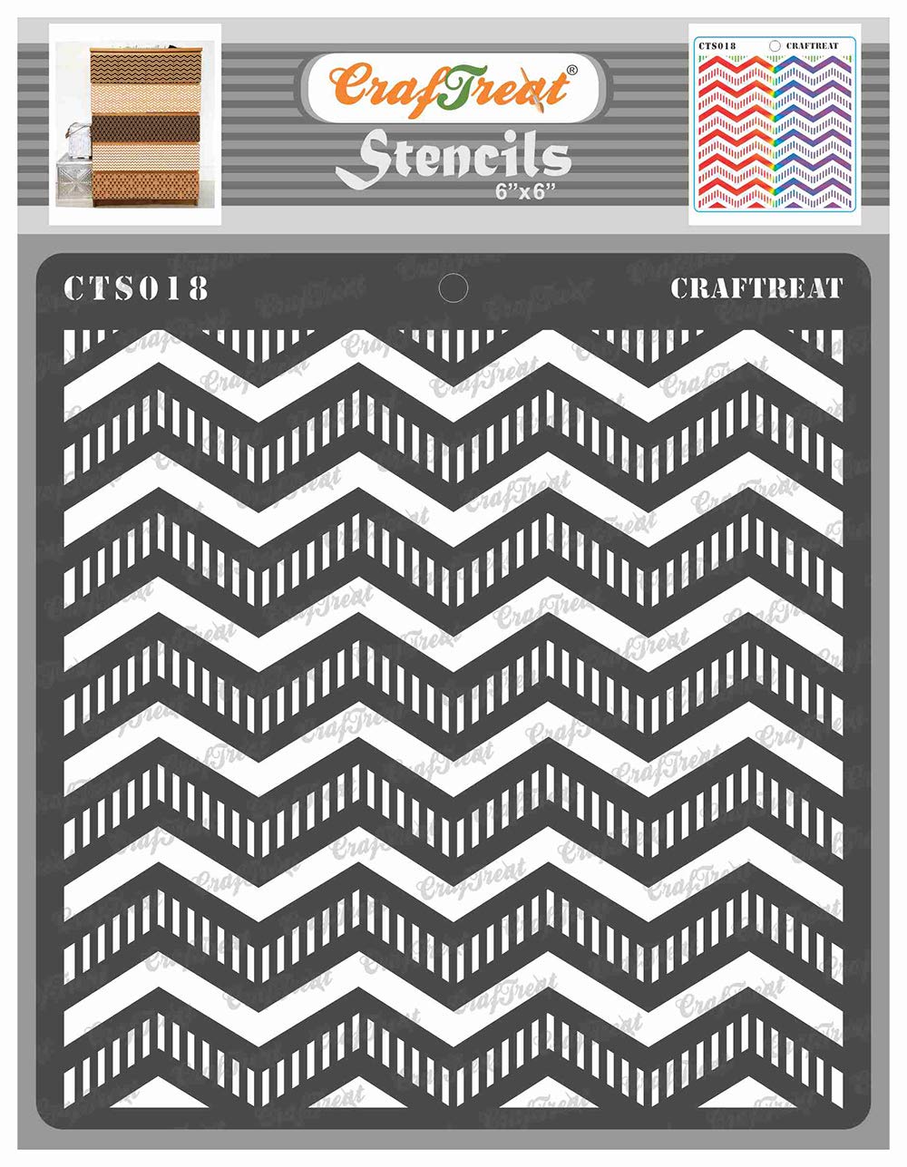 CrafTreat Chevron Stencils for Painting on Wood, Wall, Tile, Canvas, Paper, Fabric and Floor - Striped Chevrons Stencil - 6x6 Inches - Reusable DIY Art and Craft Stencils - Stripes Stencil