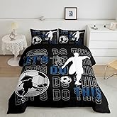 Feelyou Kids Boys Football Bedding Set Twin Size Gaming Sports Comforter Set for Teens Football Player Duvet Set Black Blue White Quilt Set 2Pcs
