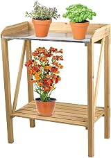 Unibos Aggloz Wooden Potting Table with Hooks & Shelves for Gardening view 5