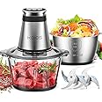 KOIOS Food Processor, 500W Electric Food Chopper with 2 Bowls (8 Cup+8 Cup) & 2 Bi-Level Blades&, Small Electric Grinder Meat Processor for Nuts, Meat, Onion, Garlic, Baby Food, Black