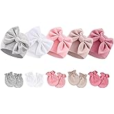BQUBO Newborn Baby Girls Hats Mittens Set Hospital Hat Beanie Infant Bow Hats Baby Cotton Gloves for 0-6 Months