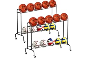 EXTCCT Tilt Basketball Rack Ball Storage Holder - Tilt Basketball Shooting Training Rack, Garage Sports Equipment Organizer, Outdoor and Indoor Rolling Balls Cart with Wheels