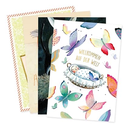 4 Glückwunschkarten Zur Geburt Von Baby Mit Umschlägen Im